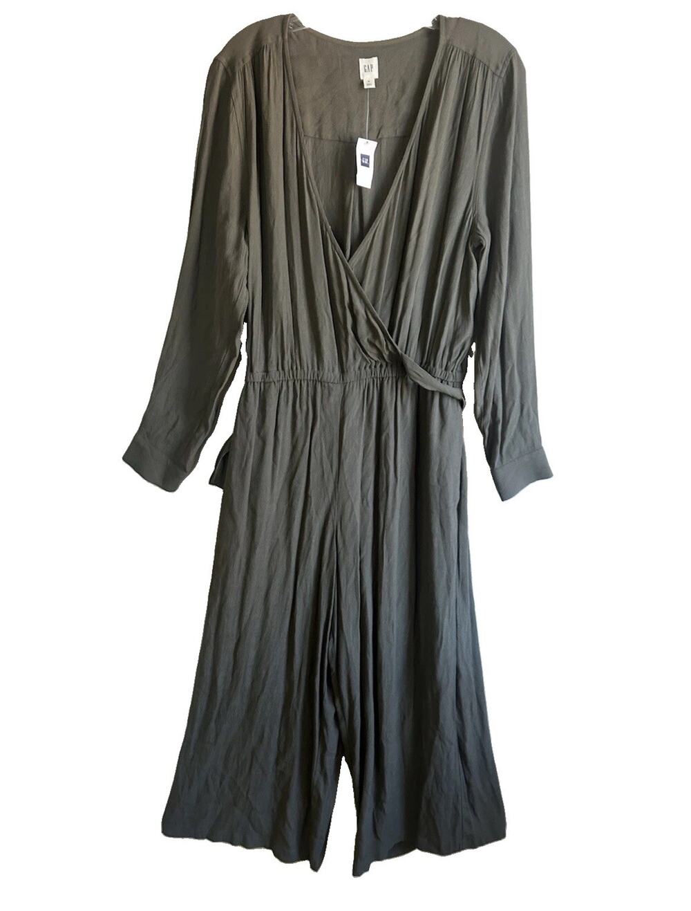 GAP Olive Green Faux Wrap Utility Jumpsuit Women’s M Wide Leg Cropped NWT